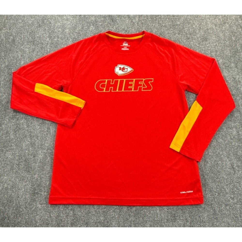 Majestic Kansas City Chiefs Shirt Mens L Red Cool Base Long Sleeve NFL Football